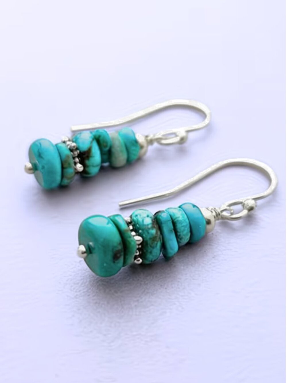 Southwestern Faux Turquoise Flat Stacked Beads Pendant Earrings Minimalist Boho